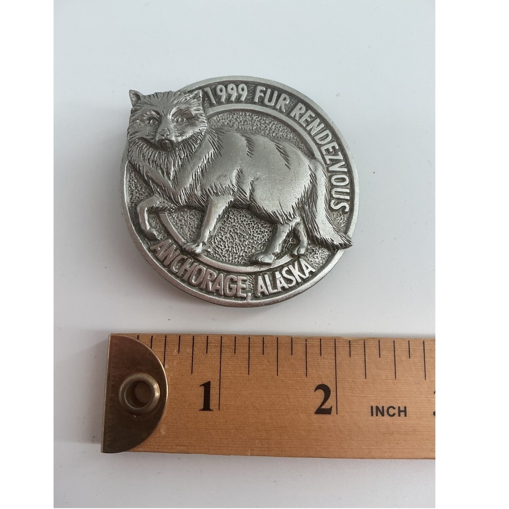 Vintage 1999 Fur Rendezvous Anchorage Alaska Fox Pewter Belt Buckle Souvenir